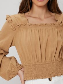 SHEIN Top corto de lino con fruncido - Caqui - Ver 6