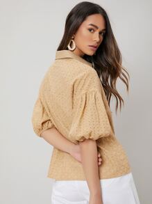 SHEIN 網眼刺繡燈籠袖襯衫