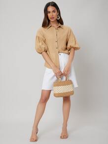 SHEIN 網眼刺繡燈籠袖襯衫