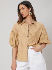 SHEIN 網眼刺繡燈籠袖襯衫