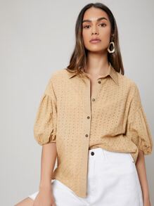 SHEIN 網眼刺繡燈籠袖襯衫