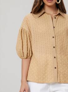 SHEIN 網眼刺繡燈籠袖襯衫