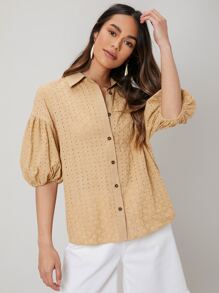 SHEIN 網眼刺繡燈籠袖襯衫