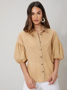 SHEIN 網眼刺繡燈籠袖襯衫