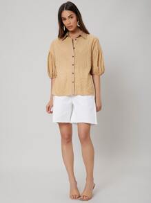 SHEIN 網眼刺繡燈籠袖襯衫