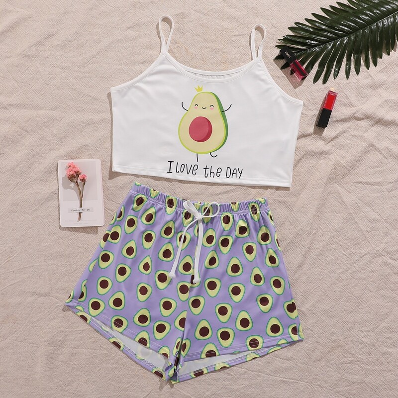 

Cartoon & Slogan Graphic Pajama Set, Multicolor