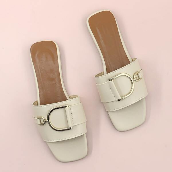 

Metal Decor Open Toe Slide Sandals, Beige