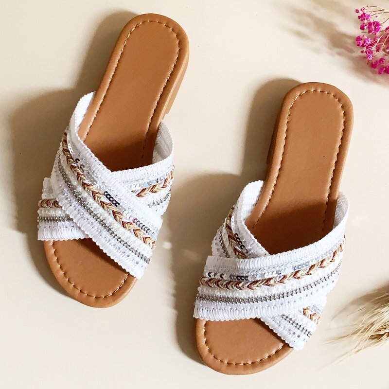 

Criss Cross Slide Sandals, White