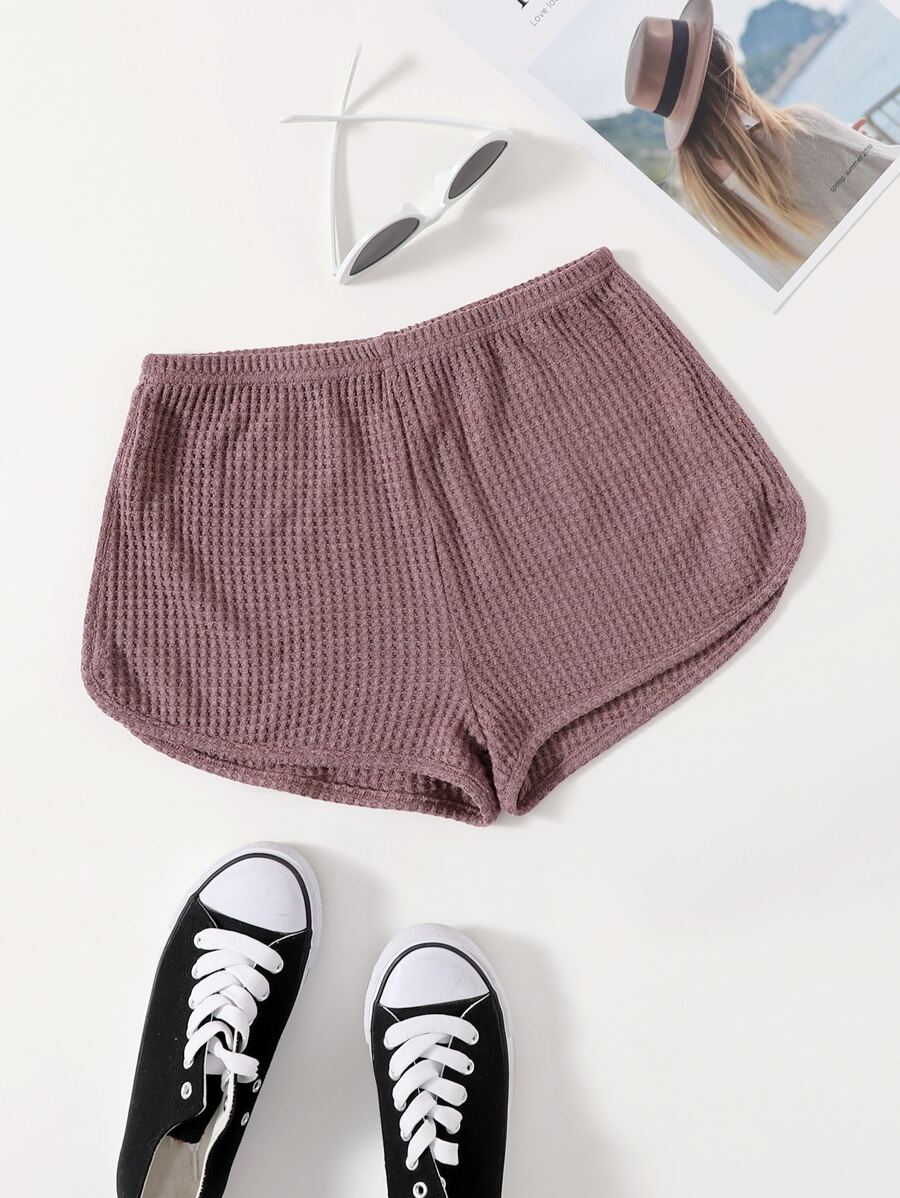 Muchica Waffle Knit Solid Track Shorts - Dusty Pink - View 1