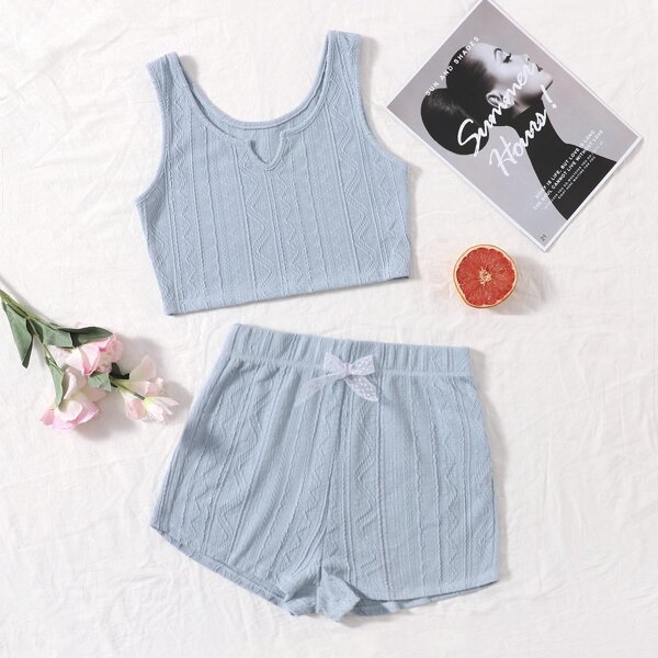 

Notched Tank Top & Shorts Lounge Set, Dusty blue