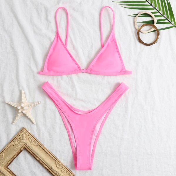 

Triangle High Cut Bikini Swimsuit, Pink