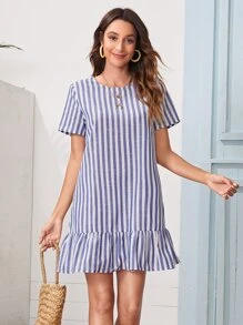 SHEIN VCAY Ruffle Hem Striped Dress