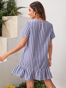 SHEIN VCAY Ruffle Hem Striped Dress