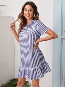 SHEIN VCAY Ruffle Hem Striped Dress