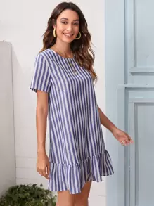 SHEIN VCAY Ruffle Hem Striped Dress