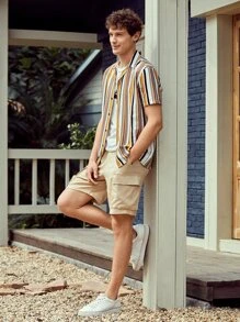 Manfinity Camisa de rayas con collar - Multicolor - Ver 3