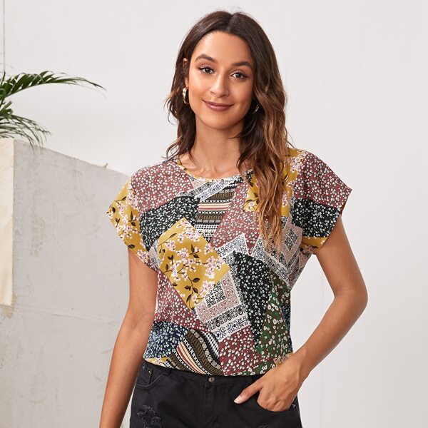 

Patchwork Print Top, Multicolor