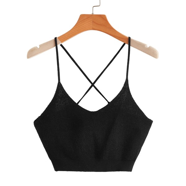 

Crisscross Back Crop Knit Top, Black