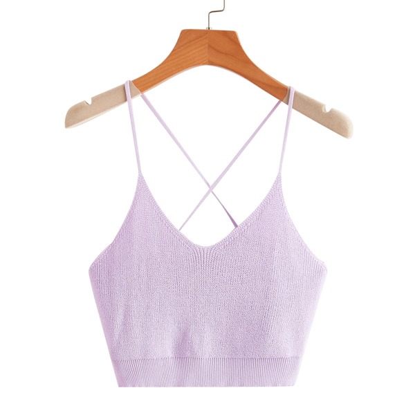 

Crisscross Back Crop Knit Top, Lilac purple