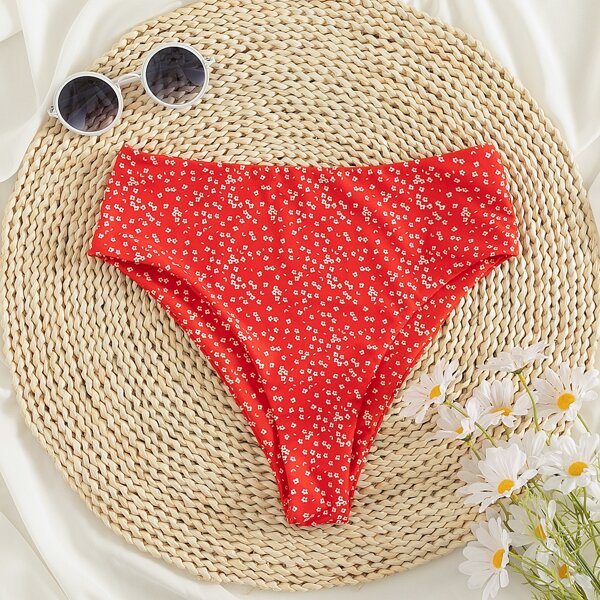 

Ditsy Floral High Waisted Bikini Panty, Red and white