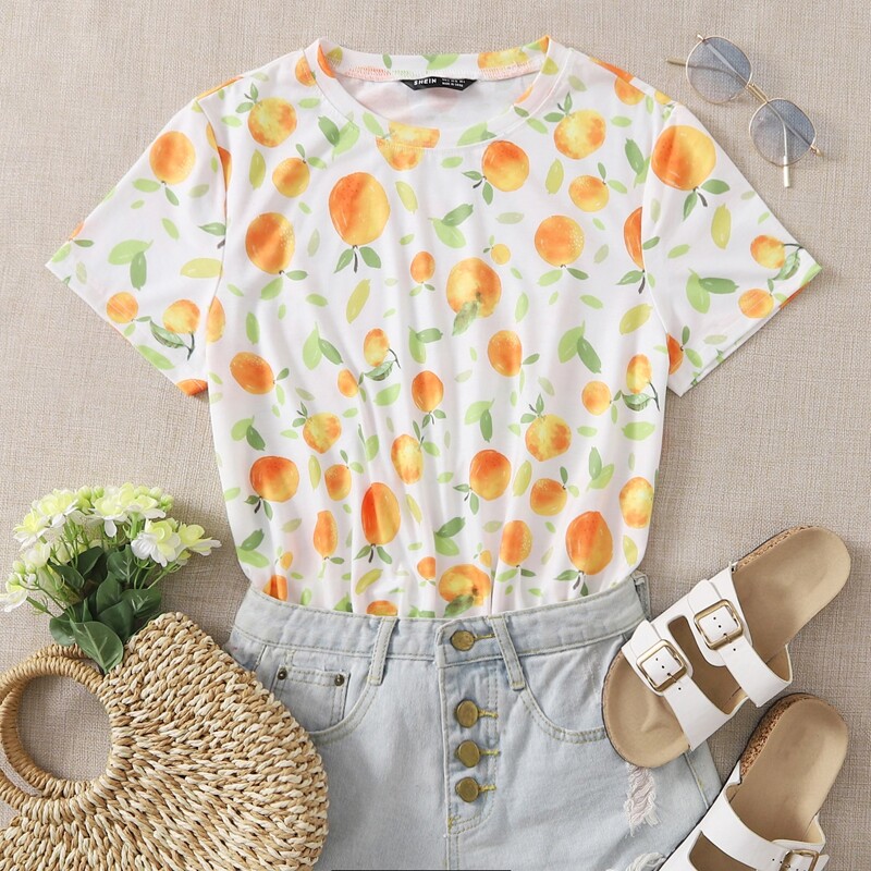 

Allover Orange Print Tee, Multicolor