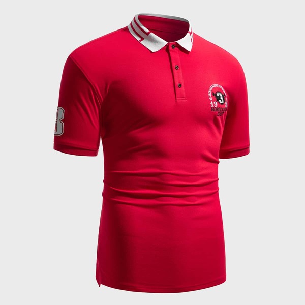 

Men Letter Embroidery Polo Shirt, Red