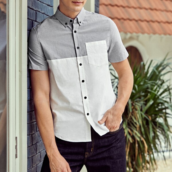 

Men Two Tone Patch Pocket Shirt, White