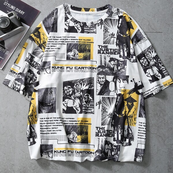 

Men Slogan And Comic Print Tee, Multicolor