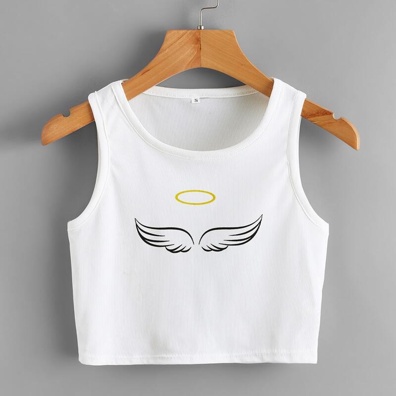 

Wings Graphic Ribbed Tank Top, White
