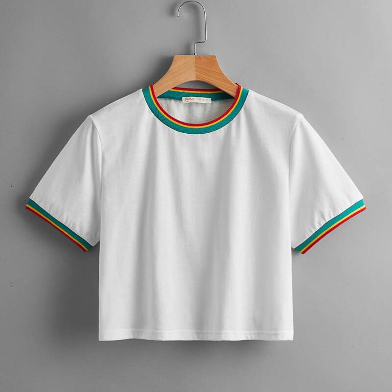 

Contrast Binding Crop Tee, White