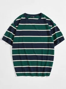 Manfinity VCAY Camiseta de hombros caídos de rayas - Multicolor - Ver 1