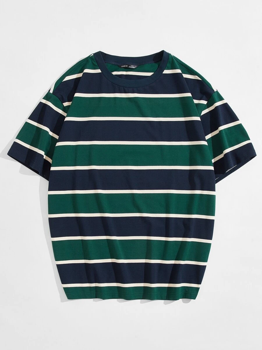 Manfinity VCAY Camiseta de hombros caídos de rayas - Multicolor - Ver 1