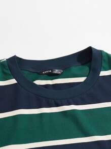 Manfinity VCAY Camiseta de hombros caídos de rayas - Multicolor - Ver 3