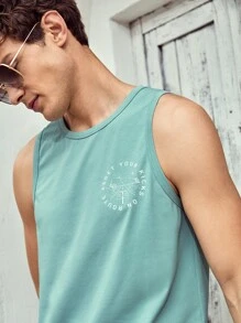 Manfinity RebelGame Men Letter Graphic Tank Top - Mint Green - View 6