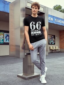 Manfinity Men Letter Graphic Tee - Black - View 3