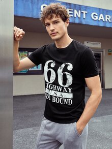 Manfinity Men Letter Graphic Tee - Black - View 4