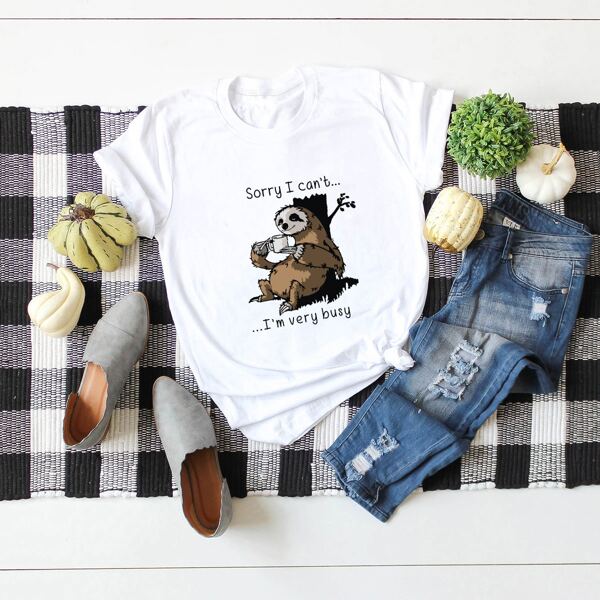 

Sloth And Slogan Graphic Tee, White