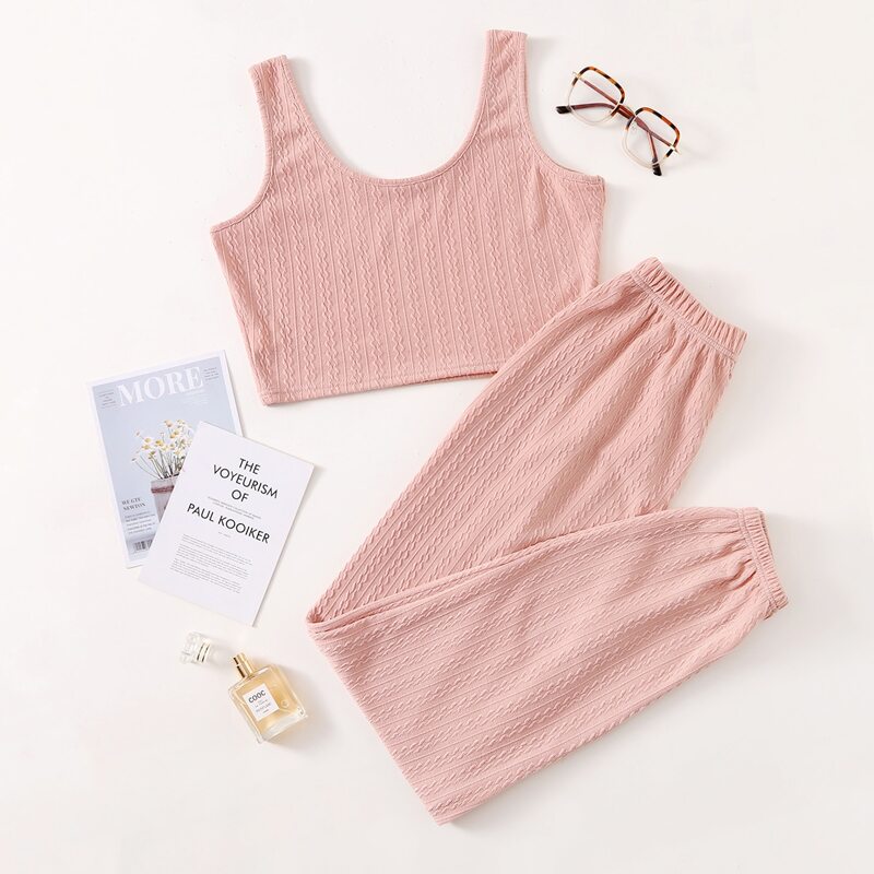 

Solid Tank Top & Pants Lounge Set, Baby pink