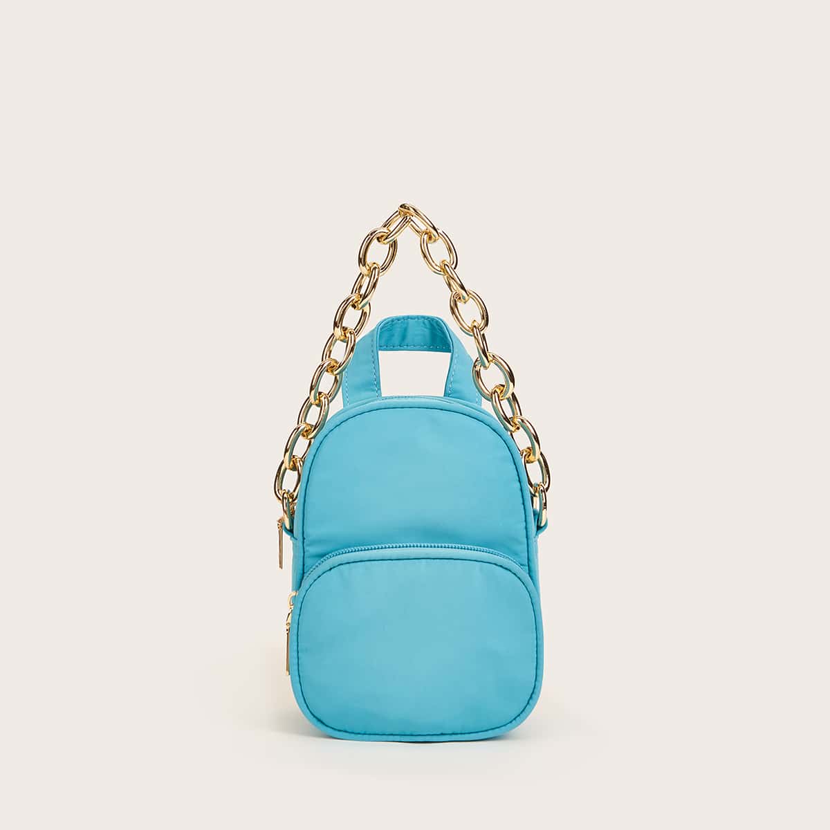 

Pocket Front Chain Satchel Bag, Mint blue