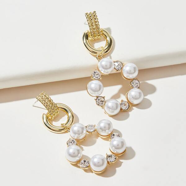 

Faux Pearl & Rhinestone Decor Drop Earrings, Gold