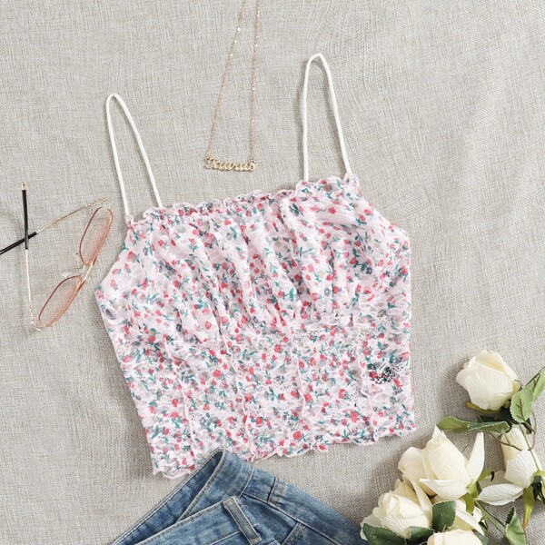 

Lettuce Trim Ditsy Floral Lace Cami Top, Multicolor