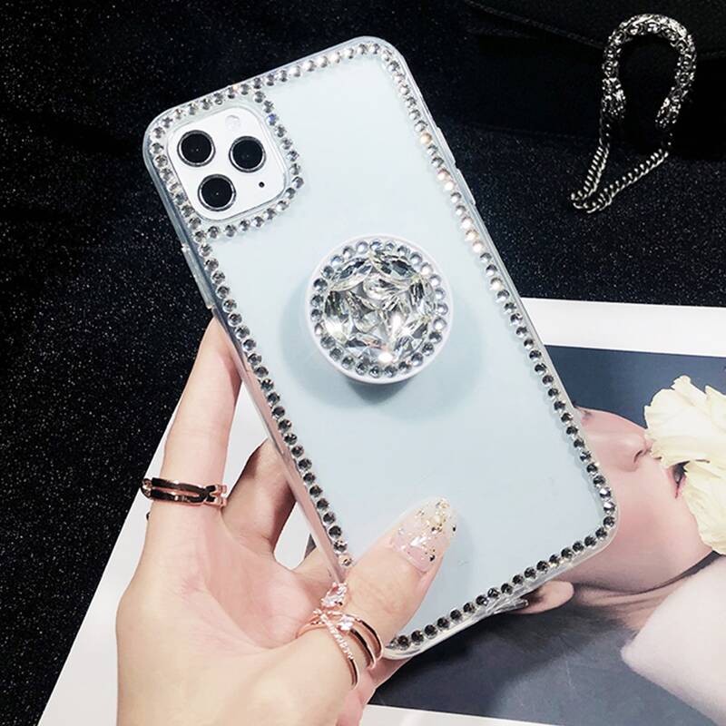 

Rhinestone Trim Clear Phone Case, Silver
