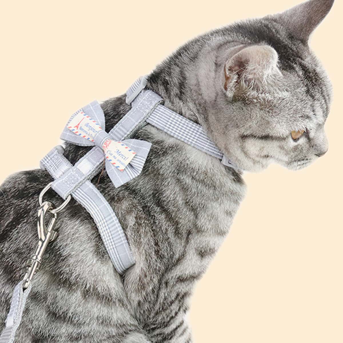 

1pc Houndstooth Print Pet Harness & 1pc Leash, Grey