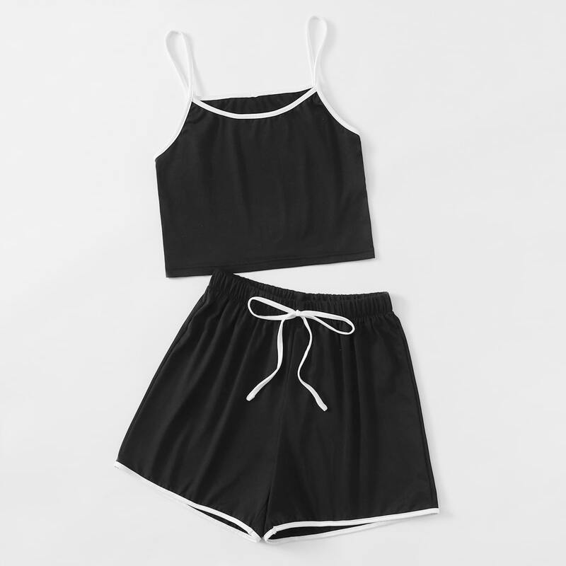 

Ringer Crop Cami & Tie Front Shorts, Black