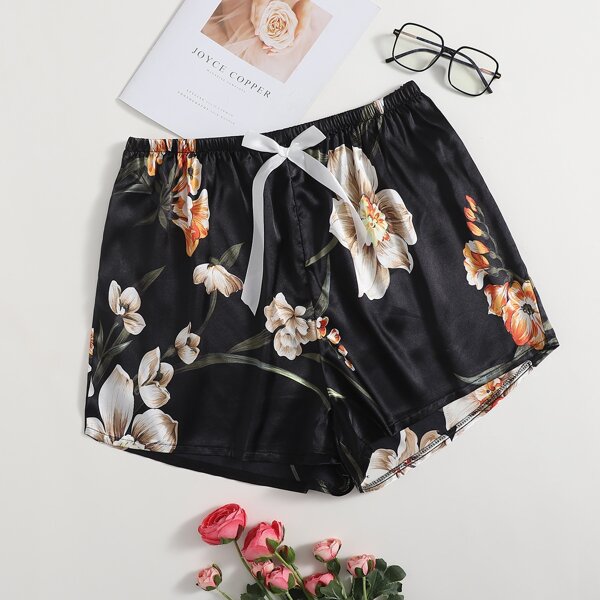 

Plus Floral Print Sleep Shorts, Black