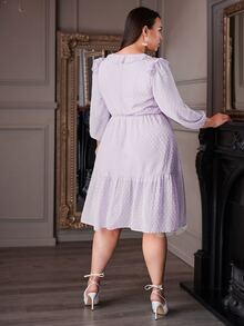 Vestido de gasa de lunares bajo con fruncido - Lila Púrpura - Ver 2