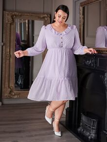 Vestido de gasa de lunares bajo con fruncido - Lila Púrpura - Ver 5