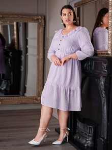 Vestido de gasa de lunares bajo con fruncido - Lila Púrpura - Ver 6