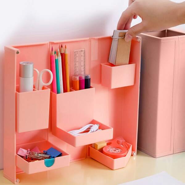 

1pc Foldable Pencil Case, Pink
