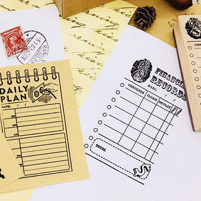 

1pc Schedule Pattern Random Wooden Stamp, Khaki
